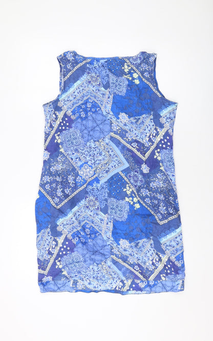 EWM Womens Black Geometric Cotton Tank Dress Size 12 V-Neck Pullover