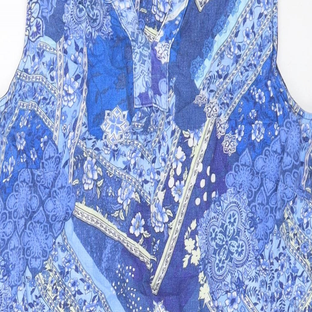 EWM Womens Black Geometric Cotton Tank Dress Size 12 V-Neck Pullover