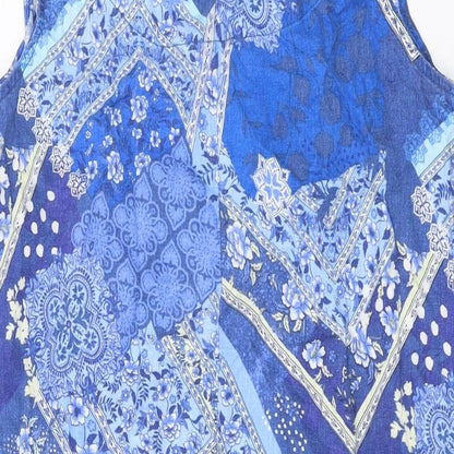 EWM Womens Black Geometric Cotton Tank Dress Size 12 V-Neck Pullover