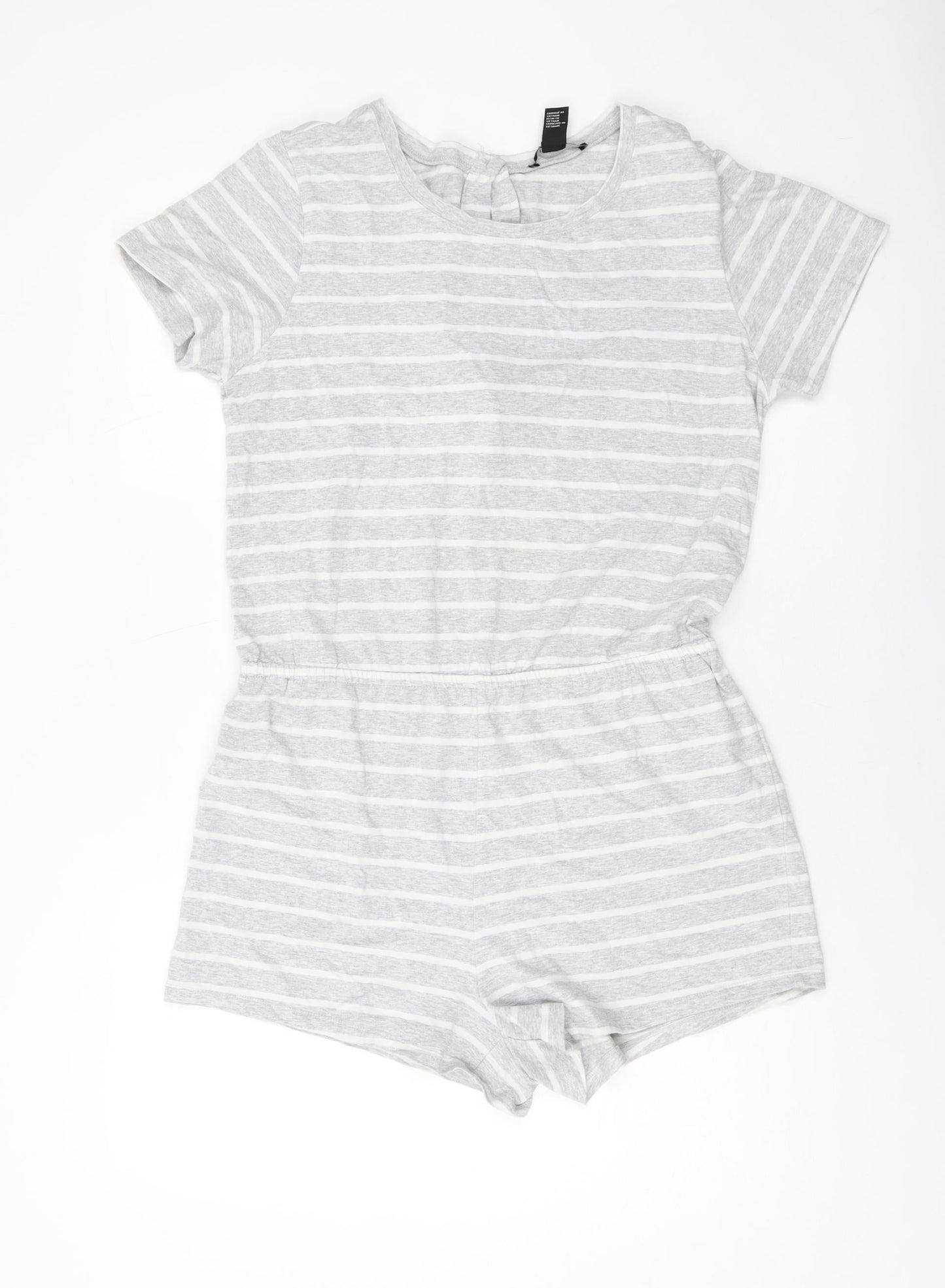 FOREVER 21 Womens Grey Striped Cotton Playsuit One-Piece Size L Button