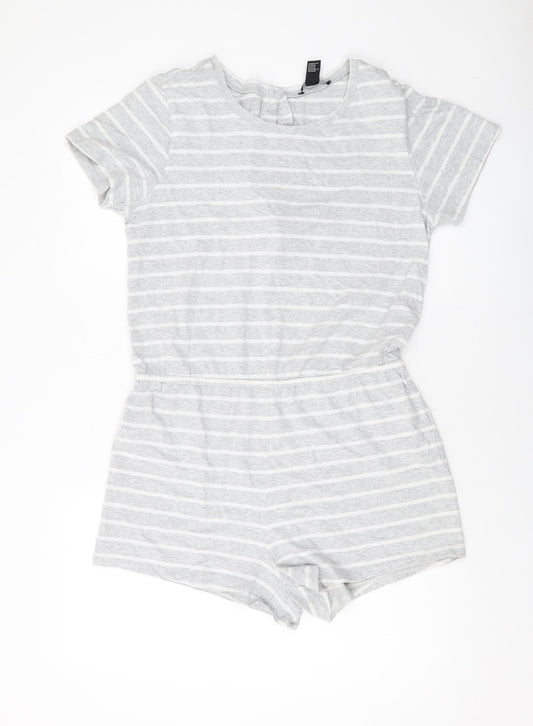 FOREVER 21 Womens Grey Striped Cotton Playsuit One-Piece Size L Button