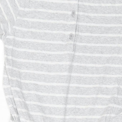 FOREVER 21 Womens Grey Striped Cotton Playsuit One-Piece Size L Button