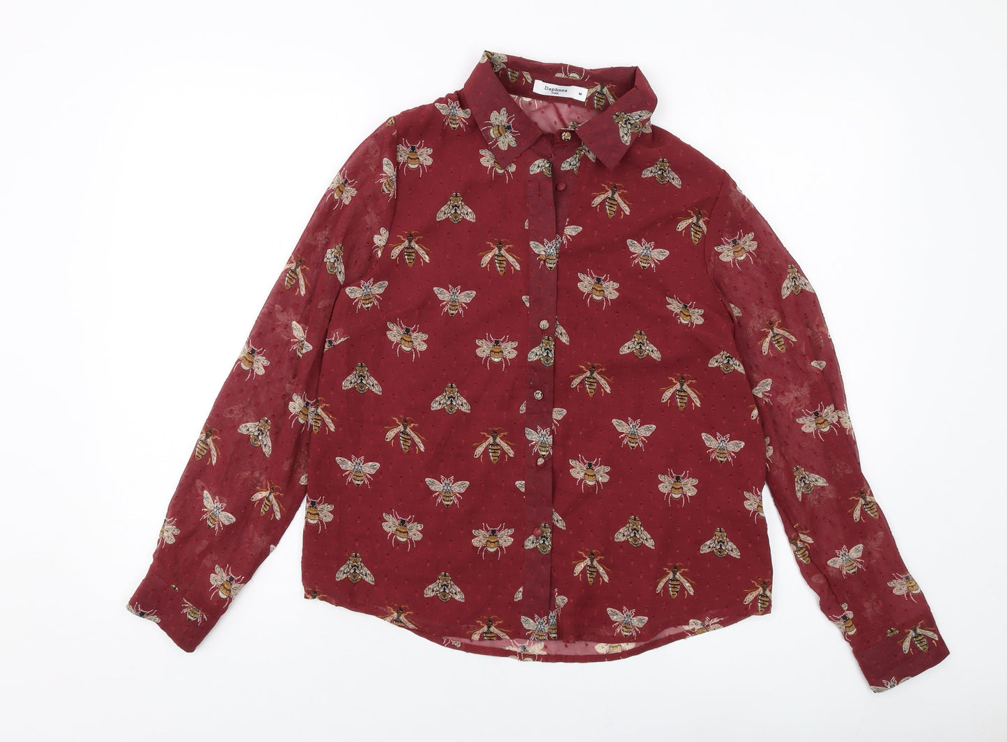 Daphnea Womens Red Geometric Polyester Basic Button-Up Size M Collared