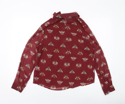 Daphnea Womens Red Geometric Polyester Basic Button-Up Size M Collared