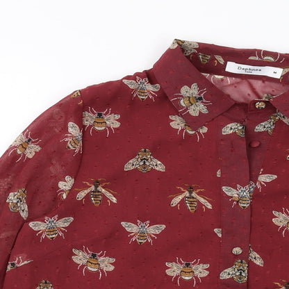 Daphnea Womens Red Geometric Polyester Basic Button-Up Size M Collared
