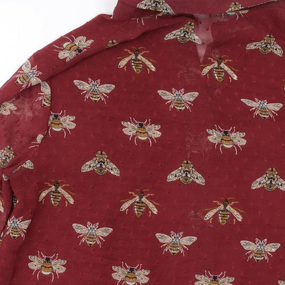 Daphnea Womens Red Geometric Polyester Basic Button-Up Size M Collared
