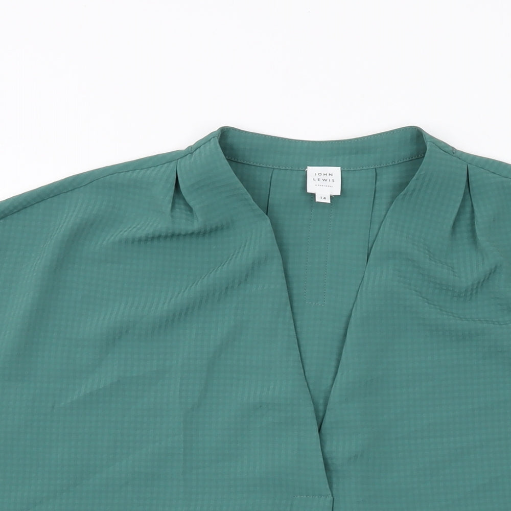 John Lewis Womens Green Polyester Basic Blouse Size 14 V-Neck
