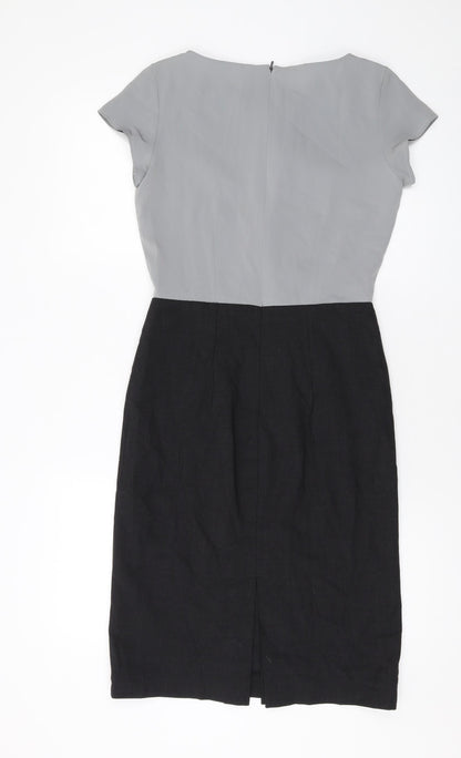 Simon Jersey Womens Grey Polyester Sheath Size 6 Round Neck Zip