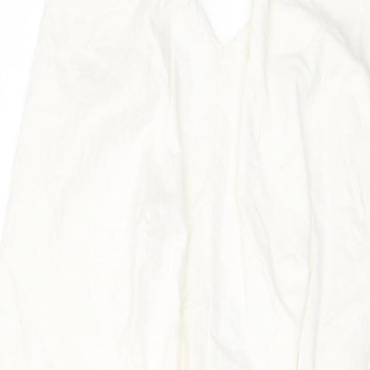 Zara Womens Ivory Polyester A-Line Size S V-Neck Button