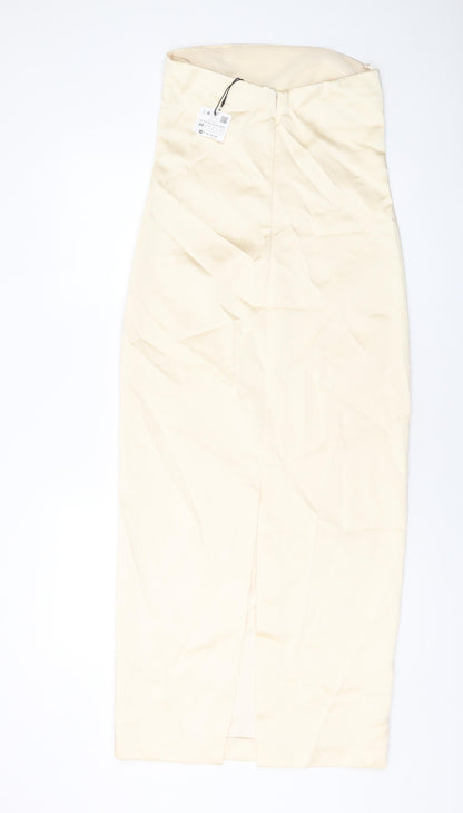 Zara Womens Beige Polyester A-Line Size XS Square Neck Zip