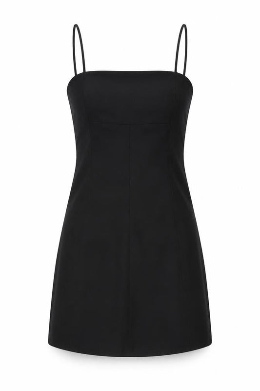 Front view of Silence + Noise women’s black viscose mini, size XS, square neck pullover