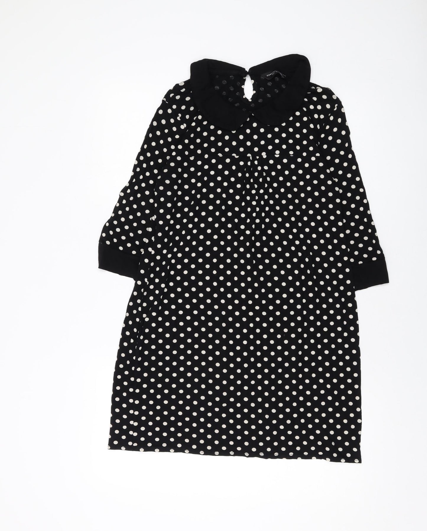 Dorothy Perkins Womens Black Polka Dot Viscose A-Line Size 14 Collared Button