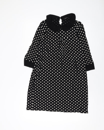 Dorothy Perkins Womens Black Polka Dot Viscose A-Line Size 14 Collared Button