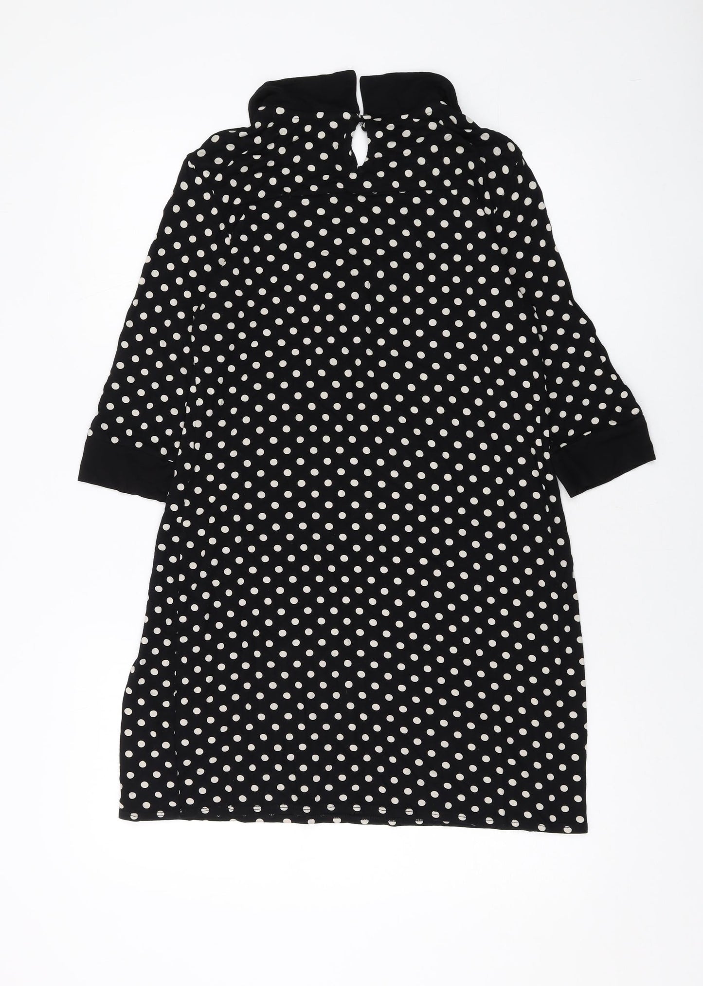 Dorothy Perkins Womens Black Polka Dot Viscose A-Line Size 14 Collared Button