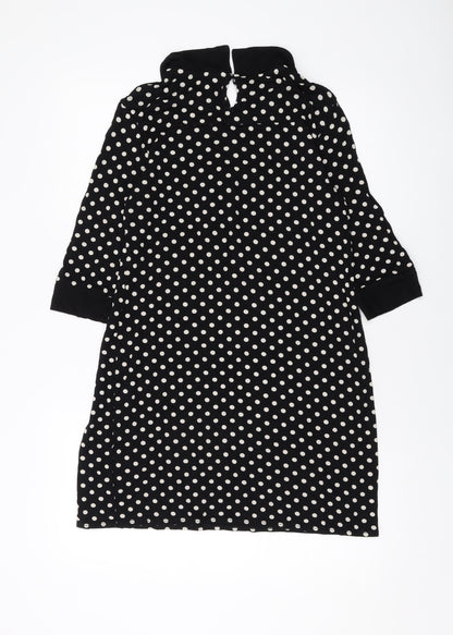 Dorothy Perkins Womens Black Polka Dot Viscose A-Line Size 14 Collared Button
