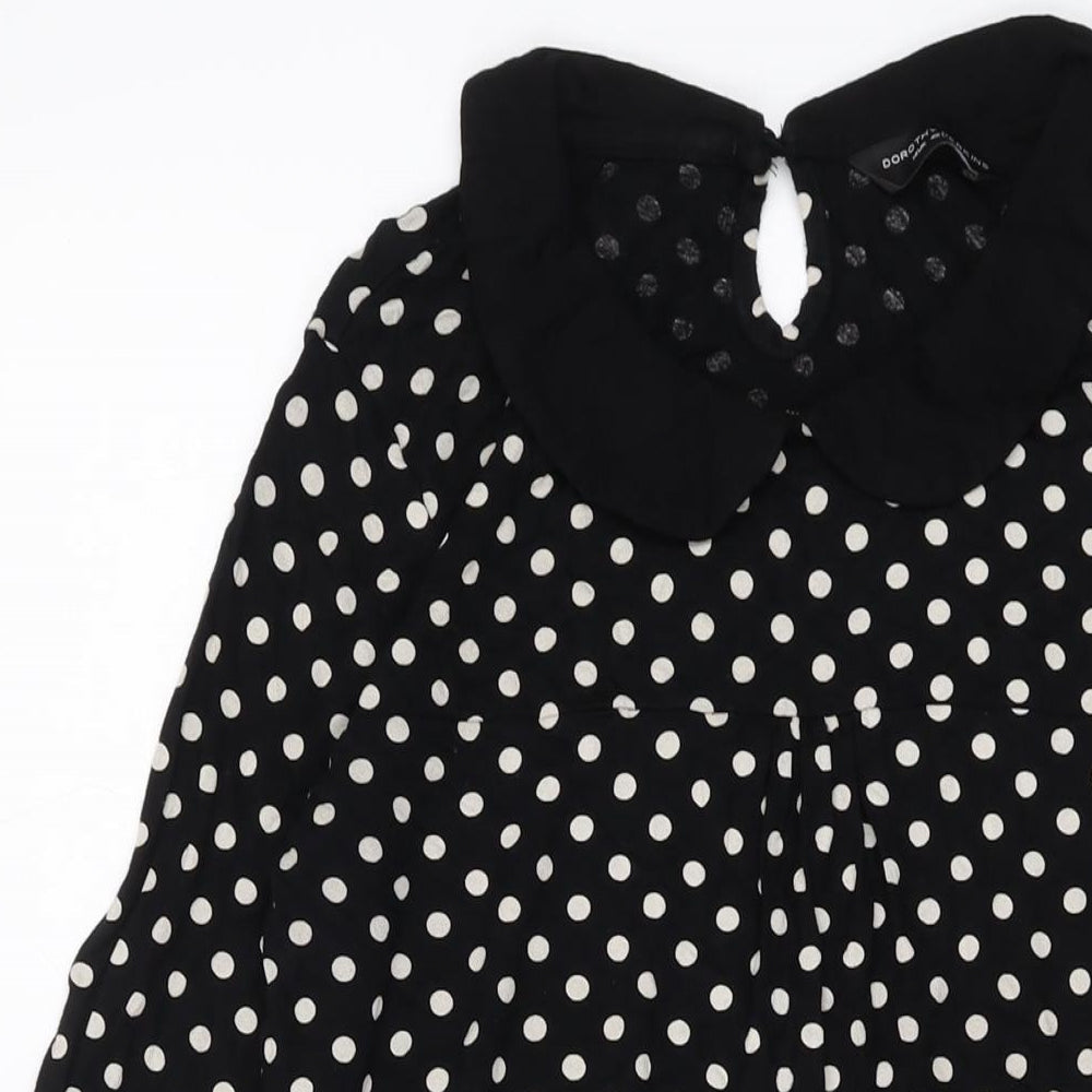 Dorothy Perkins Womens Black Polka Dot Viscose A-Line Size 14 Collared Button