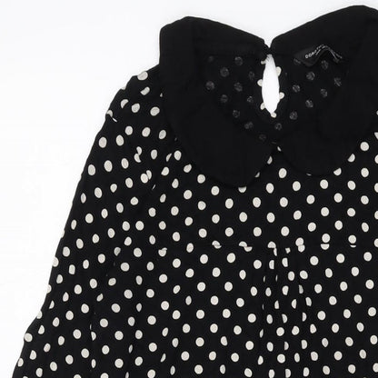 Dorothy Perkins Womens Black Polka Dot Viscose A-Line Size 14 Collared Button