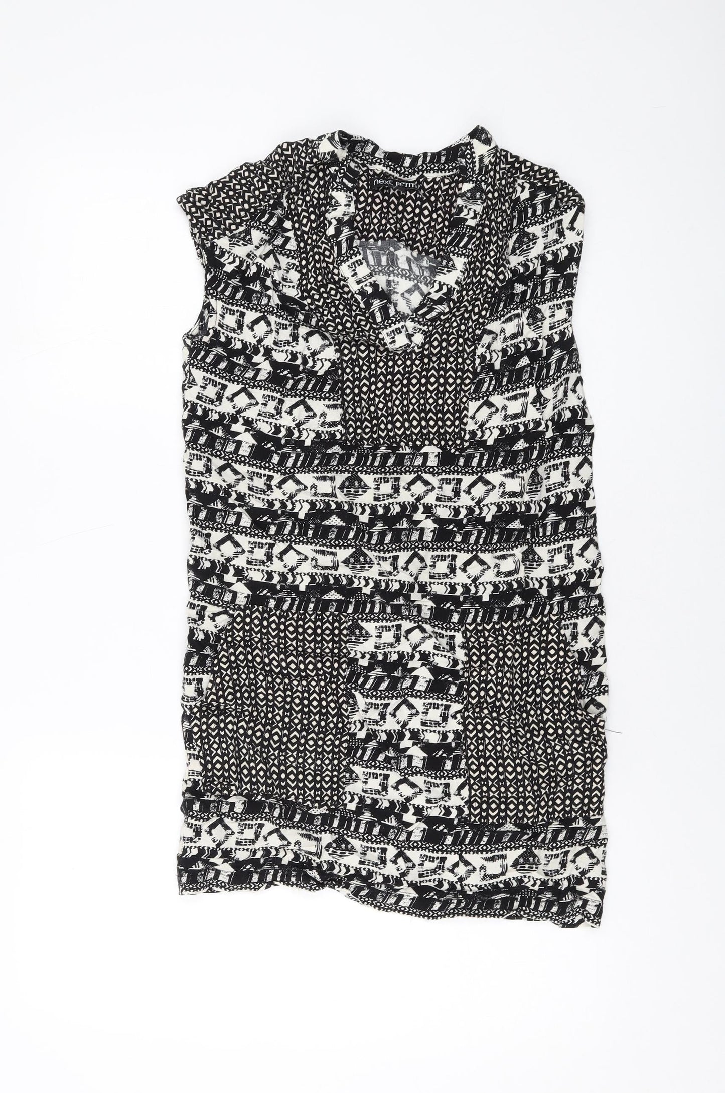 NEXT Womens Black Geometric Viscose Tank Dress Size 6 V-Neck Pullover