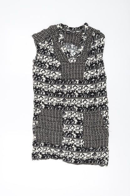 NEXT Womens Black Geometric Viscose Tank Dress Size 6 V-Neck Pullover