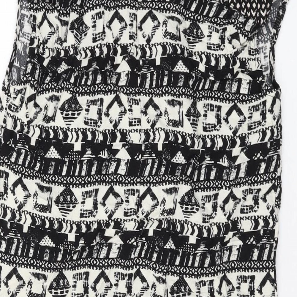 NEXT Womens Black Geometric Viscose Tank Dress Size 6 V-Neck Pullover