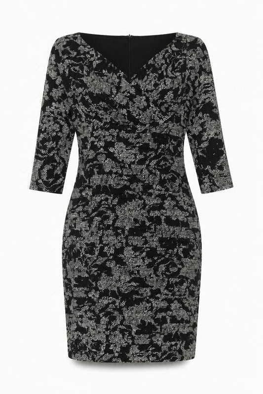 Country Casuals Womens Black Geometric Polyester Bodycon Size 14 V-Neck Zip