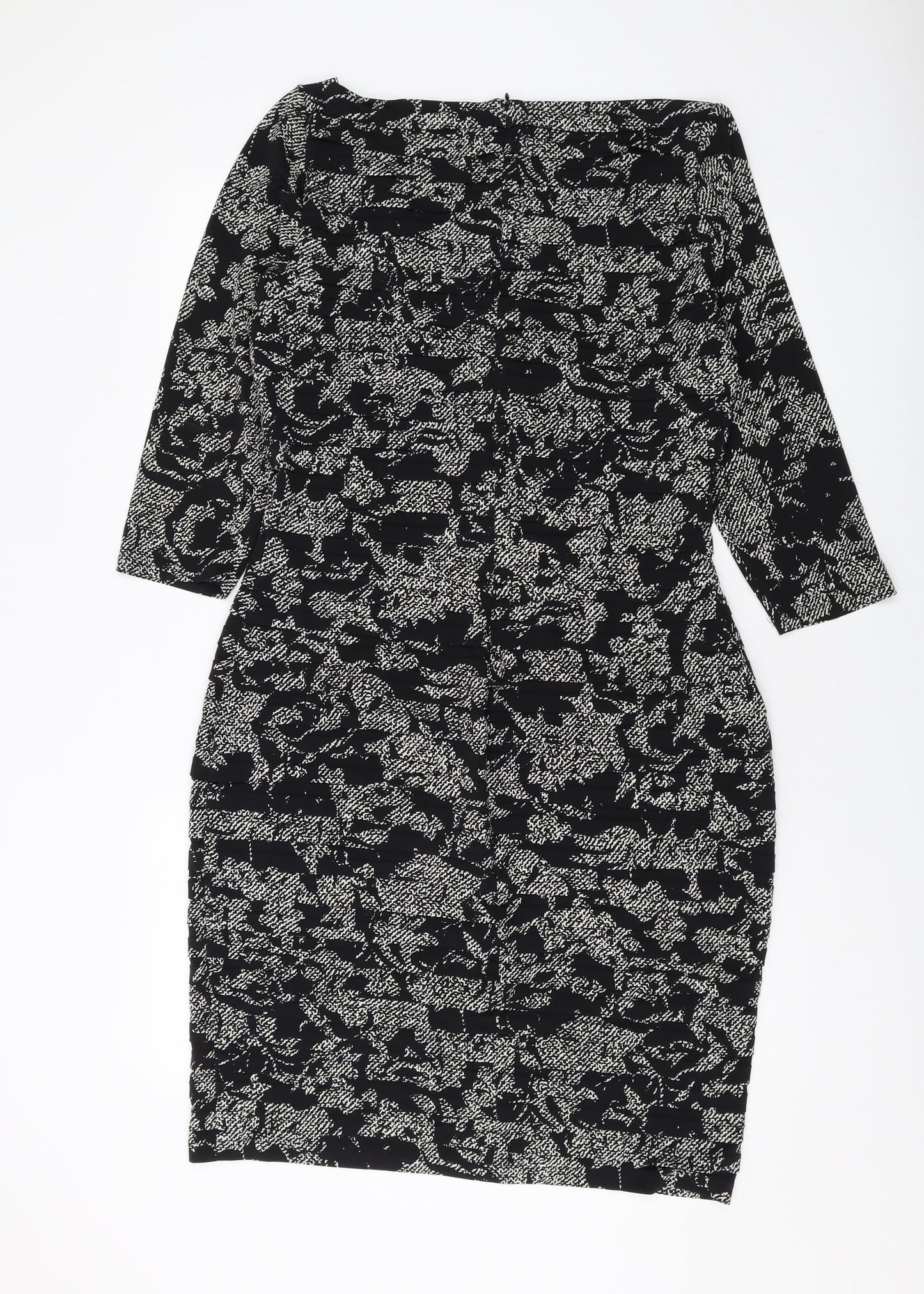 cc Womens Black Geometric Polyester Bodycon Size 14 V-Neck Zip