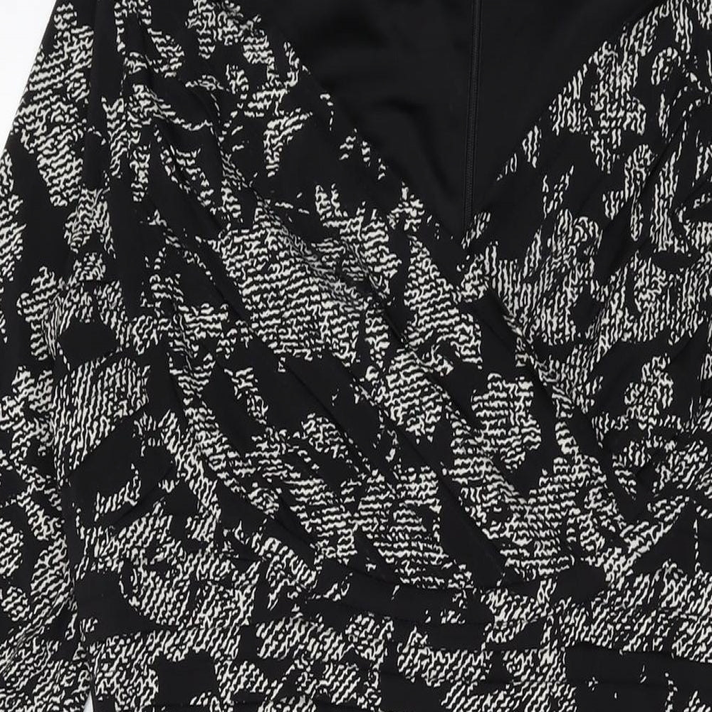 cc Womens Black Geometric Polyester Bodycon Size 14 V-Neck Zip