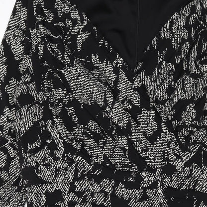 cc Womens Black Geometric Polyester Bodycon Size 14 V-Neck Zip