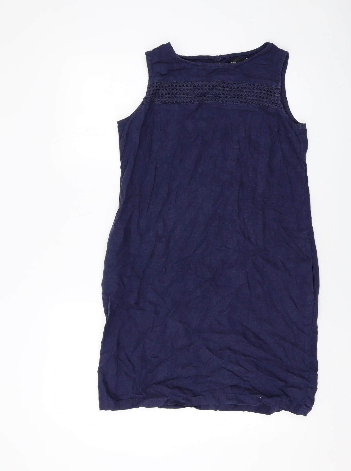 Nexty Womens Blue Linen Tank Dress Size 10 Round Neck Button