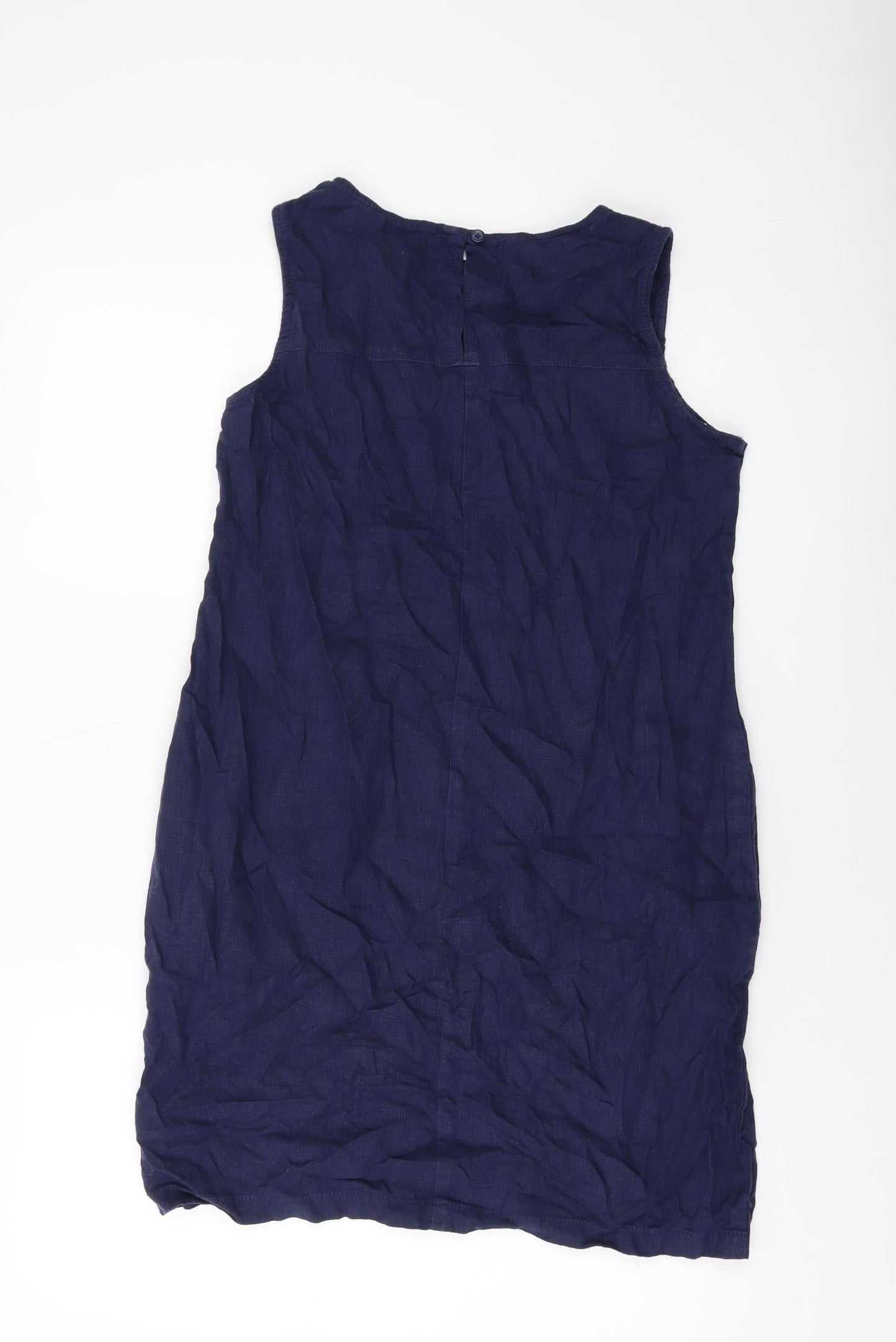 Nexty Womens Blue Linen Tank Dress Size 10 Round Neck Button