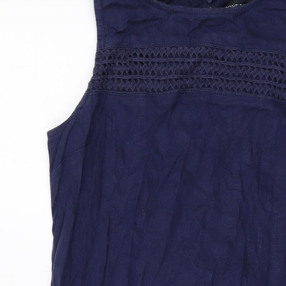 Nexty Womens Blue Linen Tank Dress Size 10 Round Neck Button