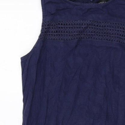 Nexty Womens Blue Linen Tank Dress Size 10 Round Neck Button