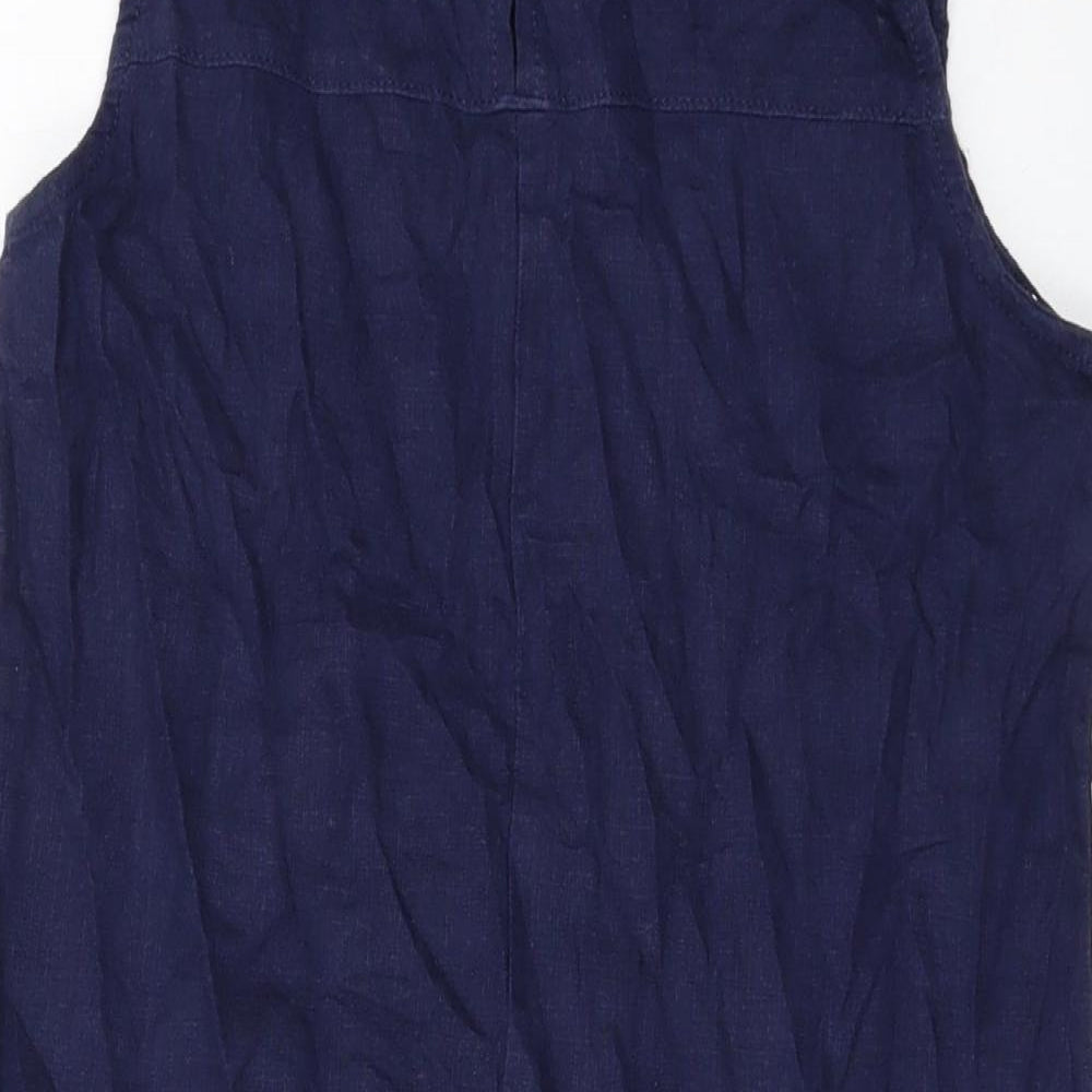 Nexty Womens Blue Linen Tank Dress Size 10 Round Neck Button