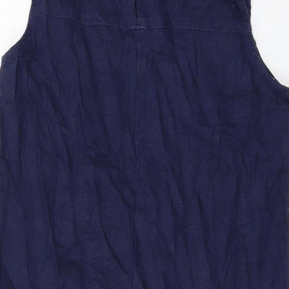 Nexty Womens Blue Linen Tank Dress Size 10 Round Neck Button