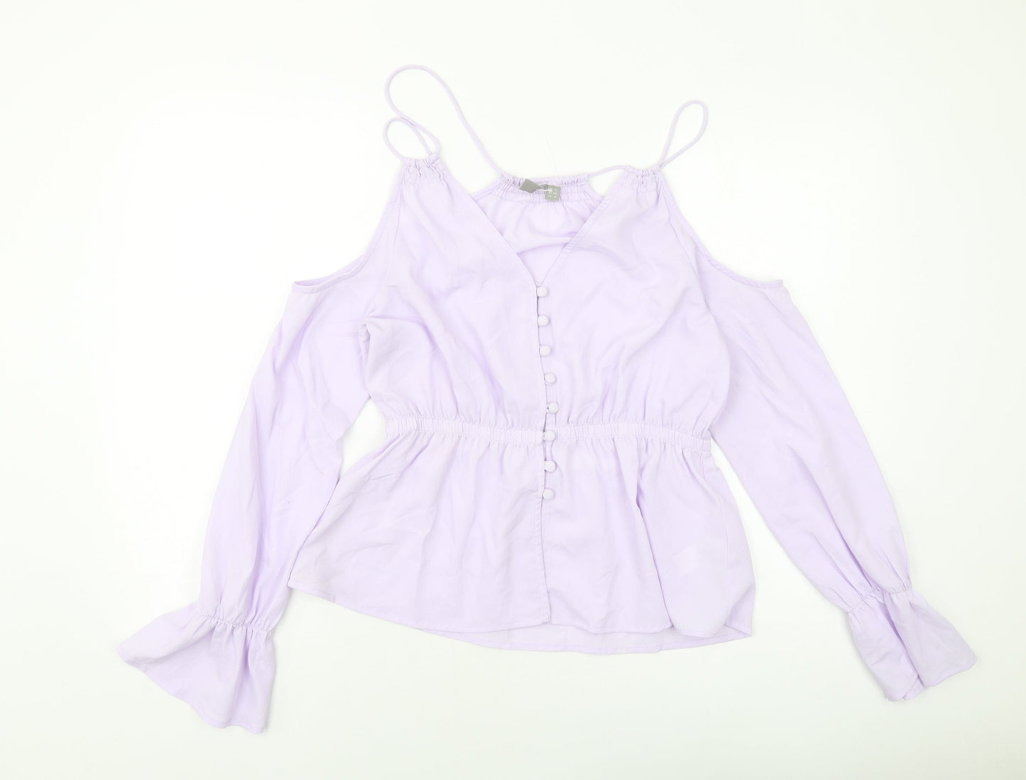 Asoso Womens Purple Polyester Basic Blouse Size 12 V-Neck