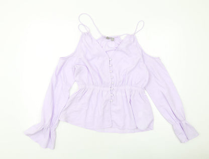 Asoso Womens Purple Polyester Basic Blouse Size 12 V-Neck