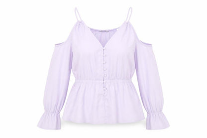 Front view of Asoso women’s purple polyester basic blouse, size UK 12, v-neck