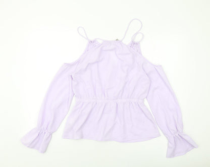 Asoso Womens Purple Polyester Basic Blouse Size 12 V-Neck