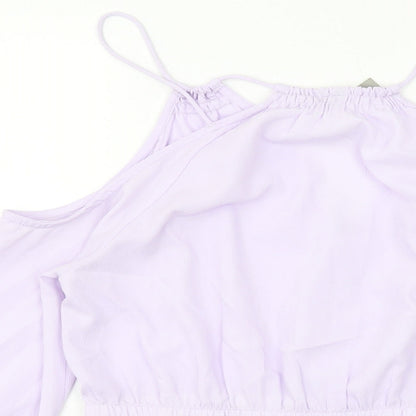 Asoso Womens Purple Polyester Basic Blouse Size 12 V-Neck