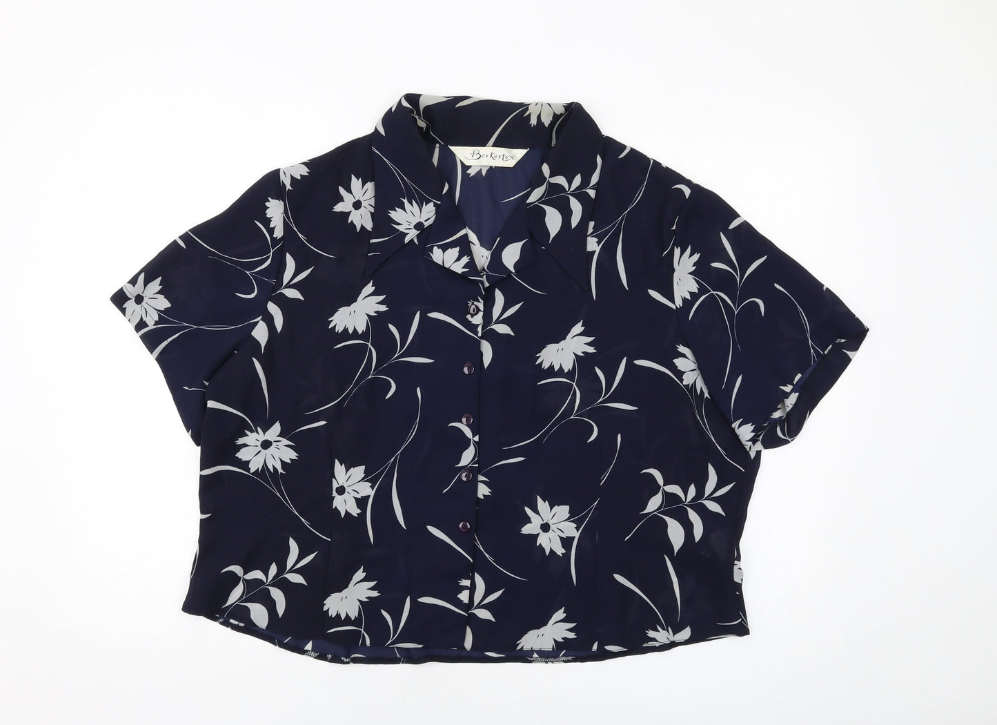 Berkertex Womens Blue Geometric Polyester Basic Button-Up Size 24 Collared