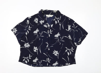 Berkertex Womens Blue Geometric Polyester Basic Button-Up Size 24 Collared