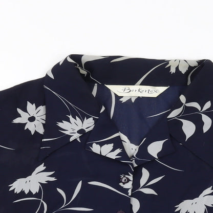 Berkertex Womens Blue Geometric Polyester Basic Button-Up Size 24 Collared