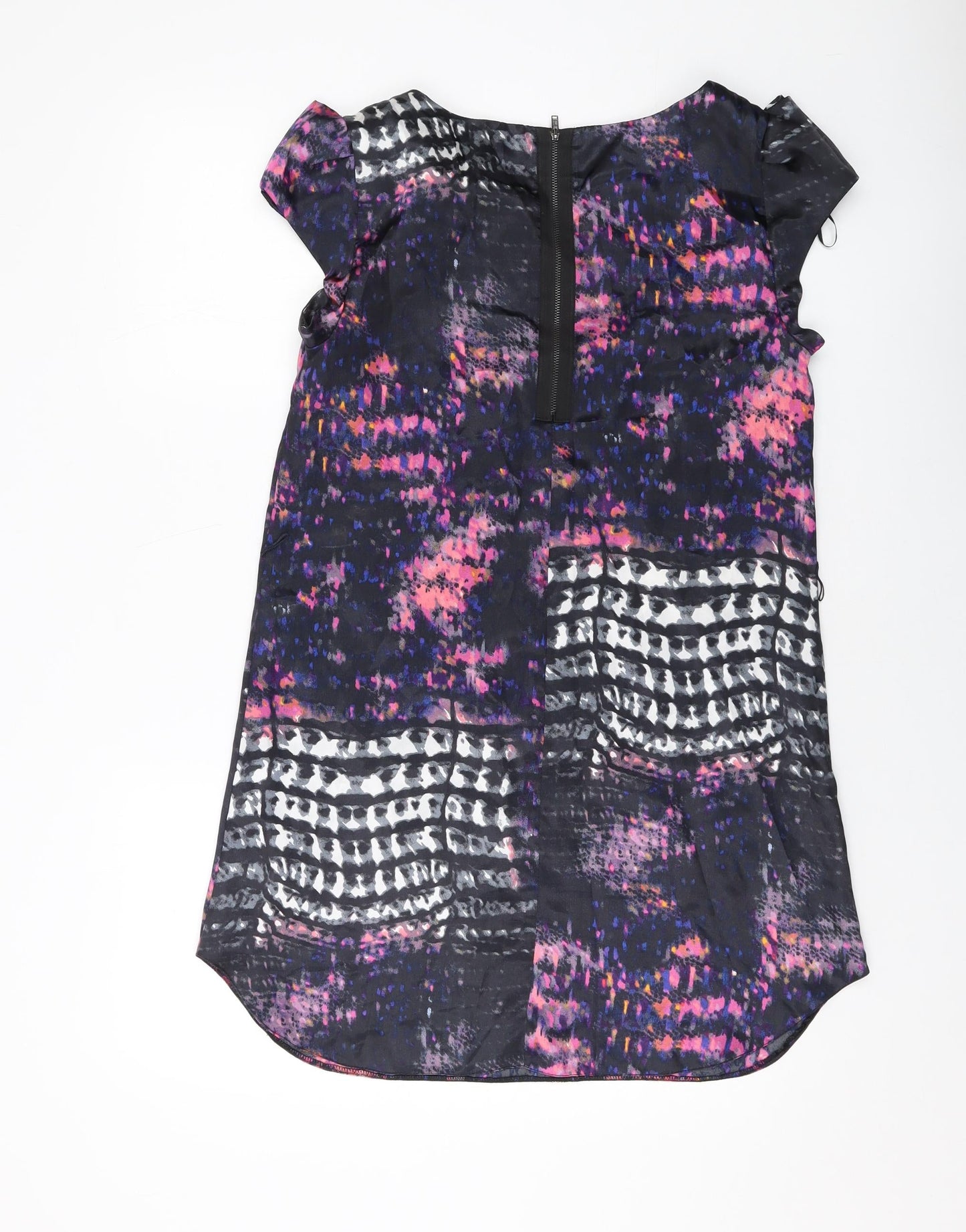 Miss Selfridge Womens Black Geometric Polyester Tank Dress Size 12 Round Neck Zip