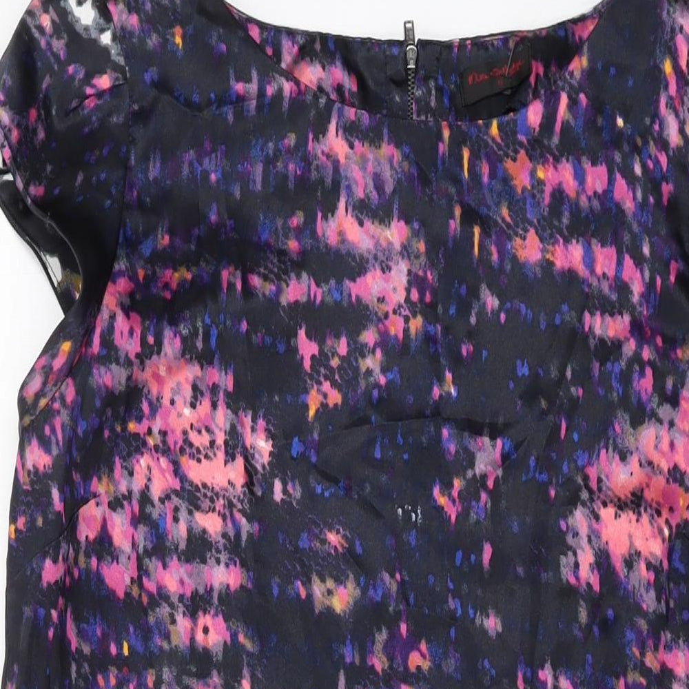 Miss Selfridge Womens Black Geometric Polyester Tank Dress Size 12 Round Neck Zip