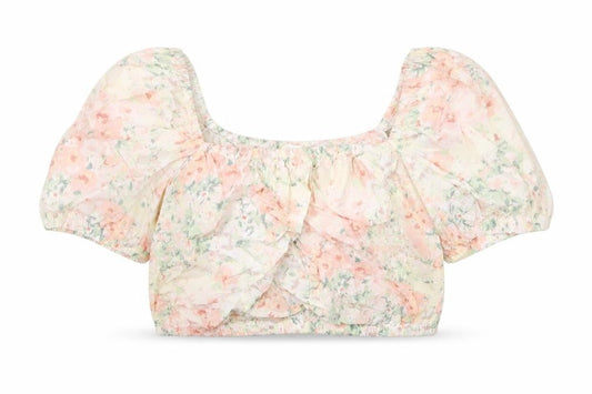 H&M Womens Multicoloured Floral Cotton Cropped Blouse Size M Square Neck