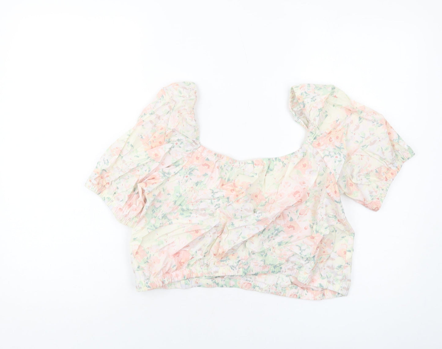 H&KM Womens Multicoloured Floral Cotton Cropped Blouse Size M Square Neck