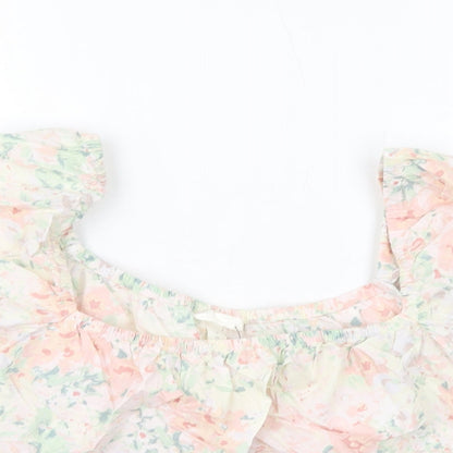 H&KM Womens Multicoloured Floral Cotton Cropped Blouse Size M Square Neck