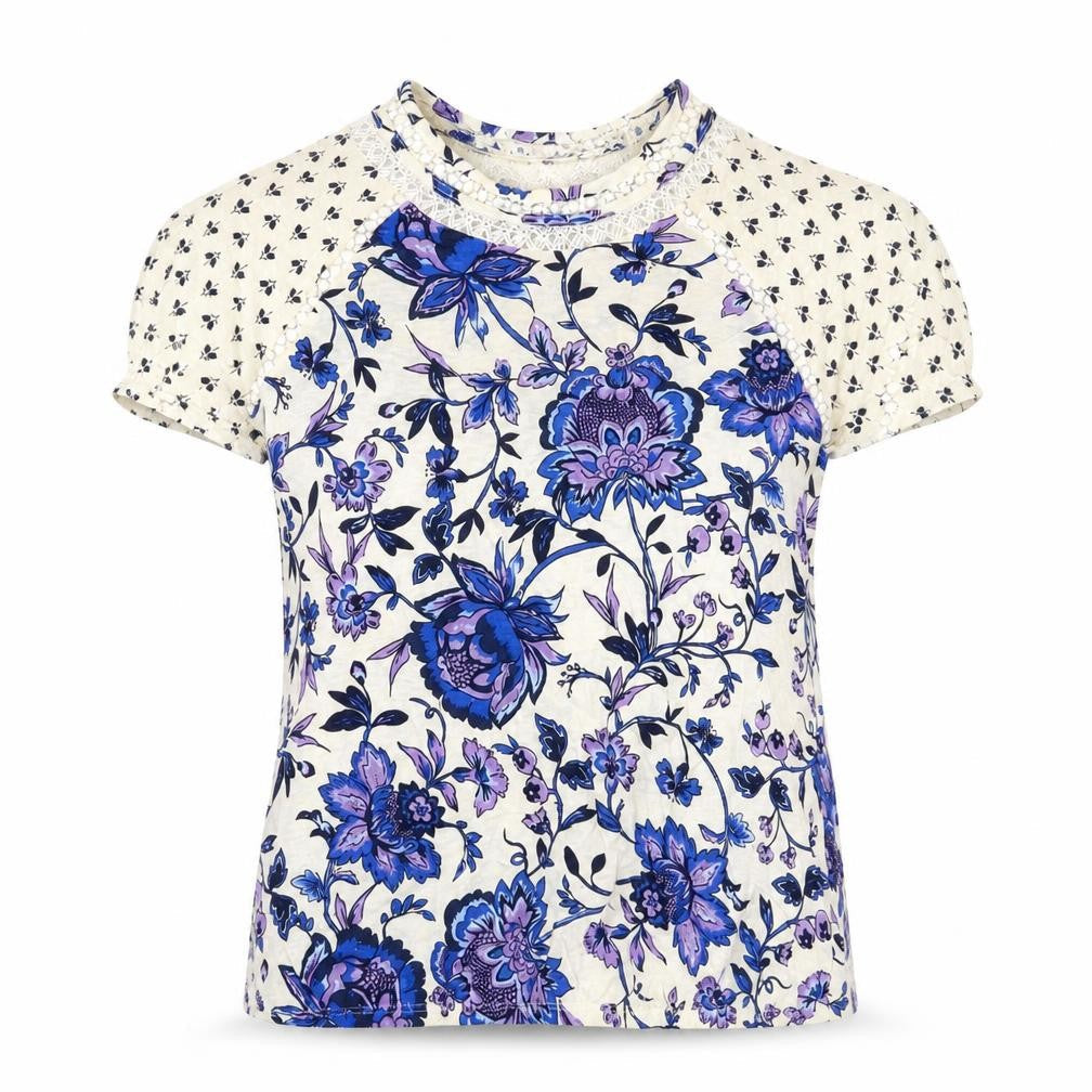 Next Womens Multicoloured Floral Cotton Basic T-Shirt Size 6 Round Neck
