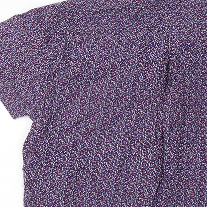 Fluid Mens Purple Floral Cotton Button-Up Size M Collared Button