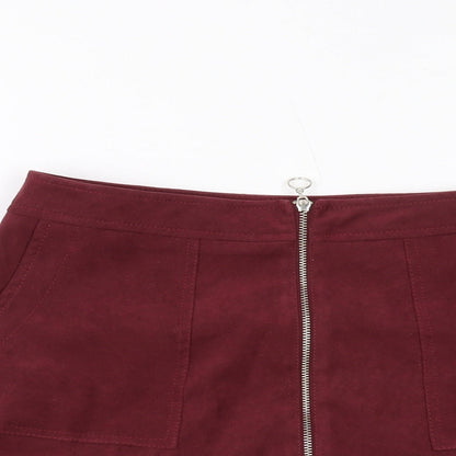 Select Womens Red Polyester Mini Skirt Size 6 Zip